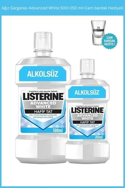 Listerine Ağız Gargarası Advanced White 500+250 ml+Cam bardak Hediyeli