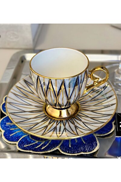BY.RAYKA PORSELEN El Dekor Fine Line Porcelain Hand-Painted Double Cup