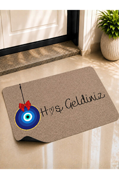 BERT "Welcome" Door Mat with Evil Eye Beads 70X45 cm Non-Slip Base Digital Pr...
