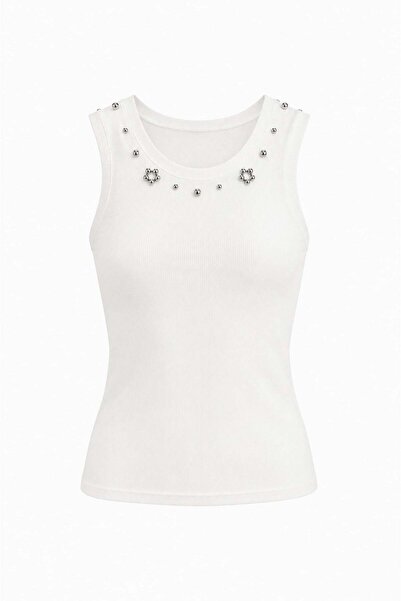 elif teke Metal Bead Embellished Blouse Ecru