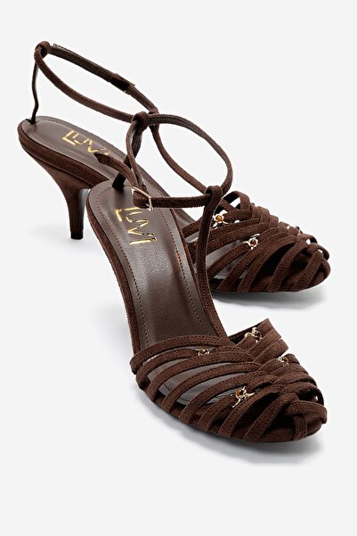 LuviShoes Ovier Brown Suede Women's Heeled Shoes with Accessories