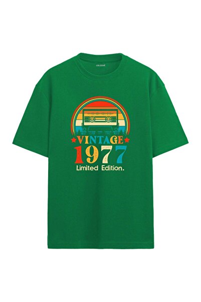 Colermi تي شيرت 1977 Mixtape ذو ياقة مستديرة ومقاس كبير بتصميم عتيق