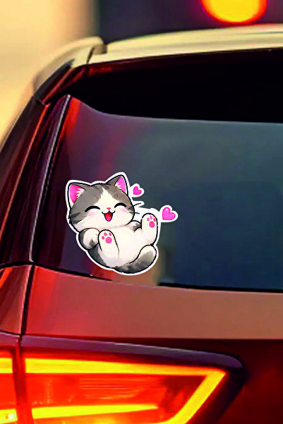 ESLEM Cute Cat Car Window Sticker 2 Pieces Fun Auto Decal Set with Heart Paw ...