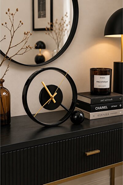 ASLAN DEKOR Modern Minimalist Metal Masa Saati 25 Cm | Sessiz Akar Mekanizmal...