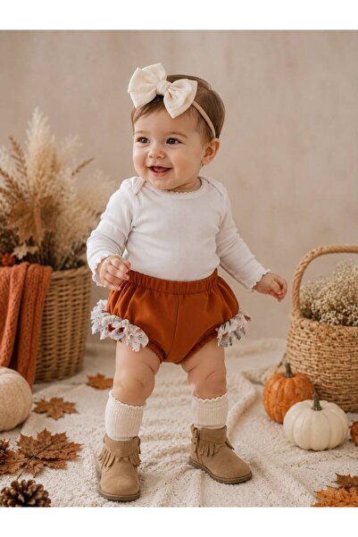 Atelier Des Reves ADR Kız Bebek Çift Kat Fırfırlı Bloomer Şort - Tarçın Fırfırlı