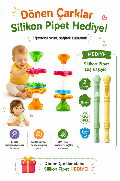 ermaslicon Eğitici Zeka Oyuncağı Dönen Çarklar Mama Sandalyesi/Oyuncak + Pipe...