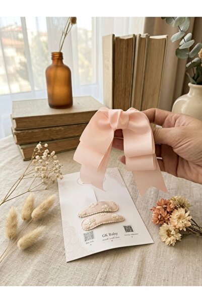 GK 🎀   Powder Elegance Bow and Snap Clip Set – Girls' Hair Accessory
