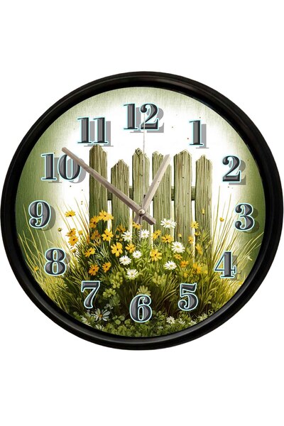 Caseras Decorative Wall Clock with Wild Flowers and Garden Fence Design 28 cm...