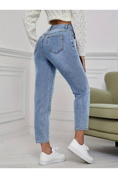 Wear Up Women's Light Blue Ripped Mom Fit Jeans