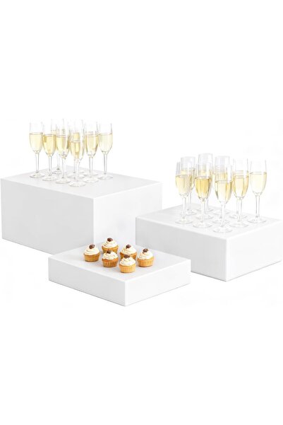 Slasa White Acrylic Buffet Display Risers Set of 3 for Catering Displays, 25/...