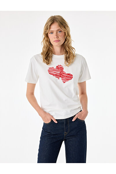 Koton Cotton Short Sleeve Crew Neck Heart Print T-Shirt