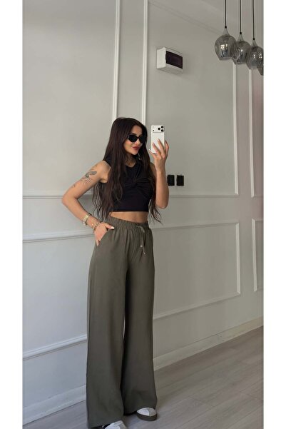 Daves Elastic Waist Loose Cut Khaki Colored Trousers
