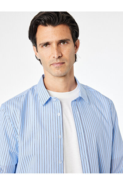 Koton Regular Fit Cotton Poplin Classic Collar Long Sleeve Striped Shirt