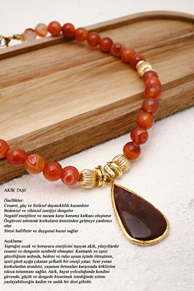 ByFlorya Jewelry قلادة من حجر العقيق الطبيعي موديل 43 سم + 6 سم حجر طبيعي حقيقي