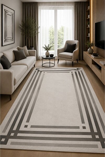 NORELLAHOME Modern Çerçeve Desenli Kaymaz Taban Yıkanabilir Salon Mutfak Kori...