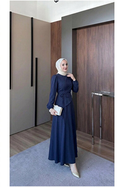 Asya Karen Shawl Collar Belted Long Dress