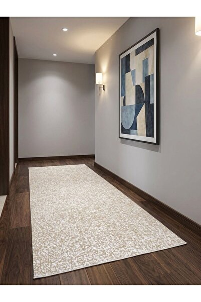 NaRStore Home Düz Desen Bej Yıkanabilir Kaymaz Taban Kesme Halı Yolluk