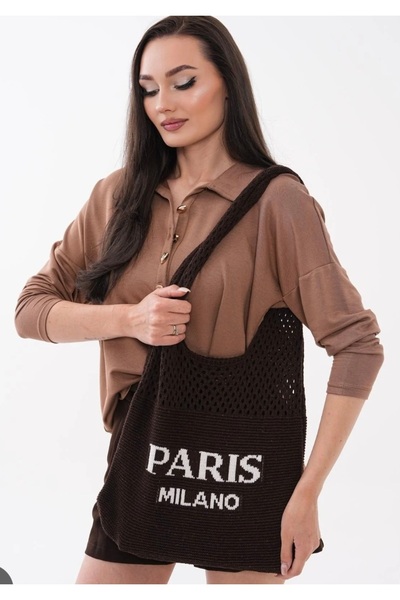 MODA Geantă de umăr neagră cu detaliu tricotat și textul „par.is mil.ano”