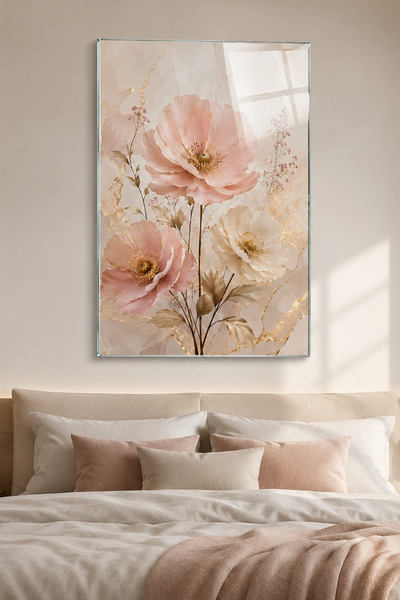 kutuTR Modern Çiçek Desenli Dekoratif Cam Tablo | Salon ve Yatak Odası Duvar ...