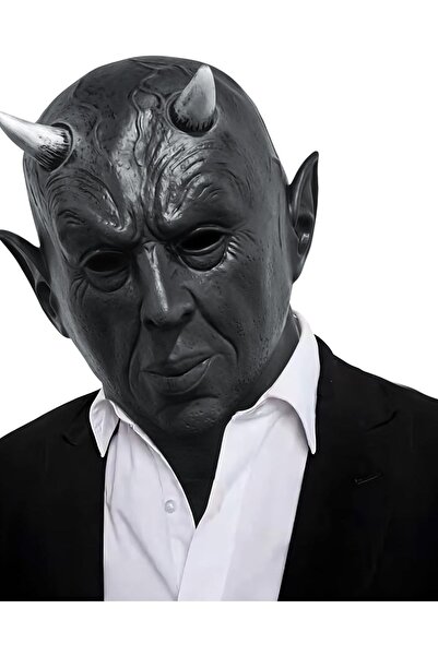 OEM Mască Diavolului pentru Halloween, realistă, din latex, cu coarne, neagră