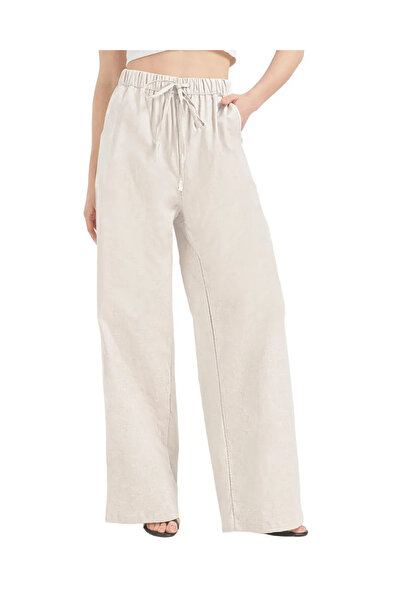 OEM Zylioo Pantaloni Dama de Vară LungI Picior Lat Din Bumbac In Culoare Bej S