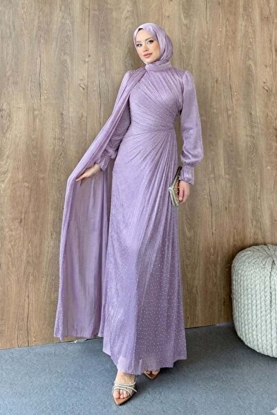 Şulemoda Giyim Stone Detailed Evening Dress Lilac