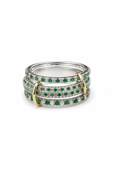 LEROSY CO. Special Series Emerald Gemstone Silver Multiple Ring
