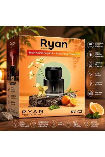 Ryan Car Interior Fragrance Diffuser Star Sky Projector Ultrasonic Steam Aroma Machine and Room Fragrance Maker