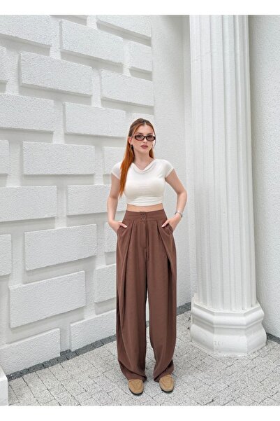 LİNALP Women's High Waist Relaxed Fit Palazzo Pants