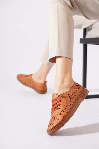 Moda Pie Tusar Rubber Bonded Perforated Sole with Stitches Genuine Leather Or...