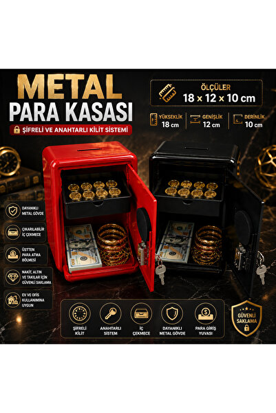 GIFT Metal Para Kasası Şifreli ve Anahtarlı Kilitli Para Kutusu İç Çekmeceli ...