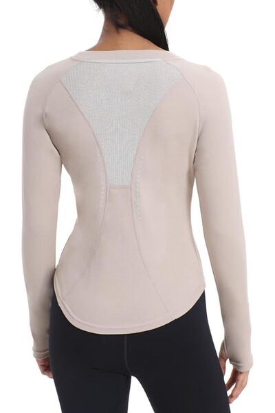 OEM Tricou Termoactiv Dama cu Mâneci Lungi Orificii pentru Degete în Bej XL