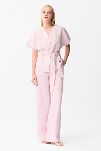 Love My Body Pembe Arka Beli Lastikli Keten Pantolon