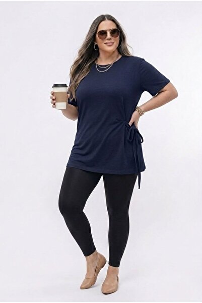 Koza Butik Women's Plus Size Short Sleeve Side Knot Detailed Blouse 2039-26
