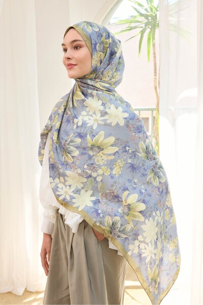 Silk Home Urban Hours Botanik İndigo Mayda Şal