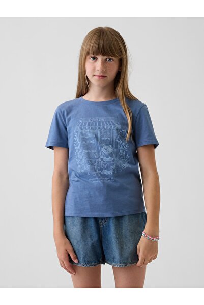GAP Kız Çocuk Koyu Mavi Grafik Baskılı T-Shirt