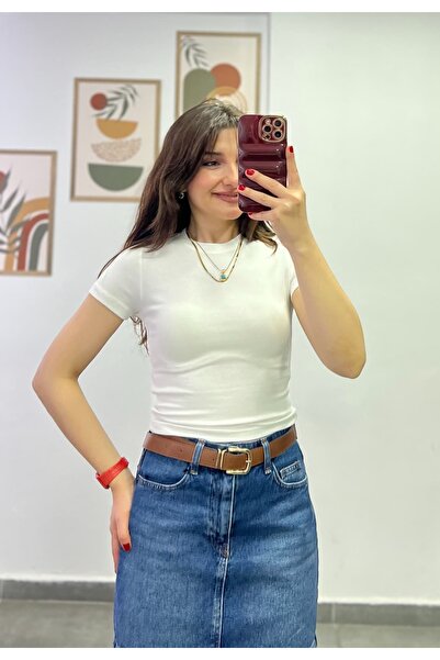bydenizcollection Short Sleeve Cotton Fabric Crop T-Shirt