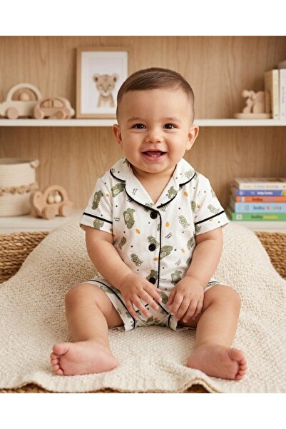 voyyo kids baby طقم بيجامة نوم صيفي للأطفال الأولاد بطبعة ديناصور وياقة مزدوج...