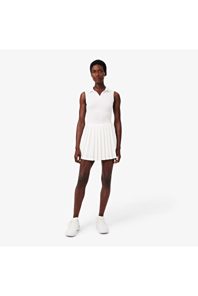Lacoste SPORT Kadın Slim Fit Kolsuz Polo Yaka Beyaz Elbise