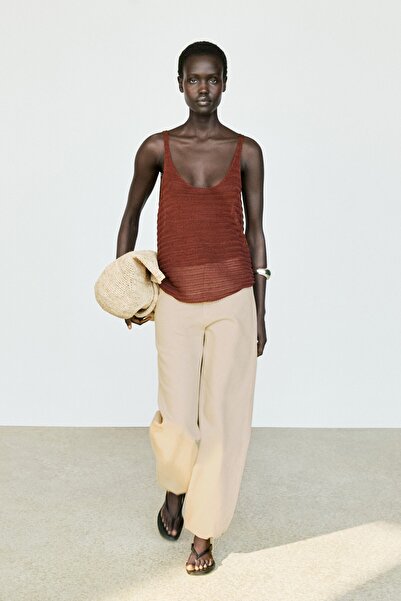 Massimo Dutti Askılı dokulu triko bluz
