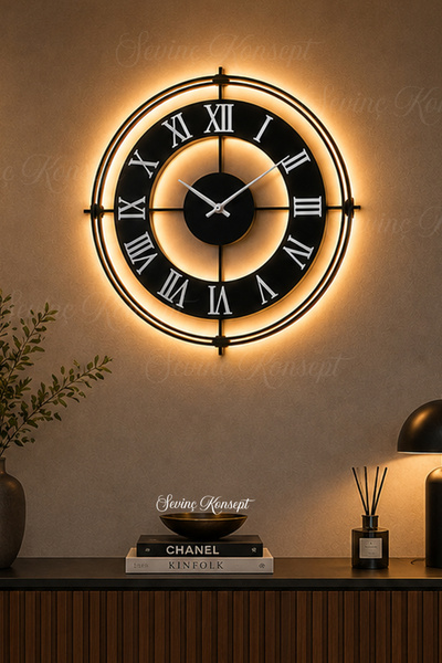 SEVİNÇ KONSEPT LED ışıklı SİYAH ASYA İskandinav (Büyük Boy 50 x 50 cm) Modern...