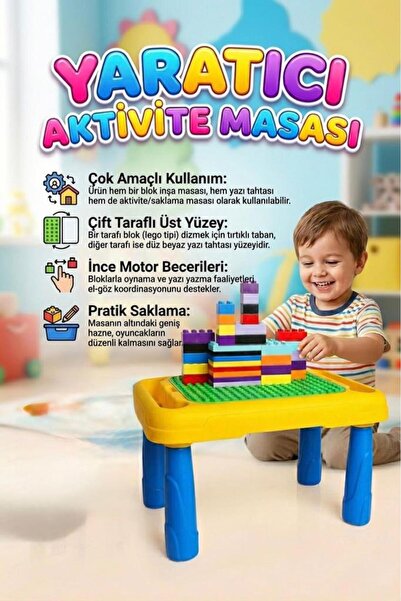 Tıfıl Toys 64 Parça 8 Renk Bloklu Yazı Tahtalı Depolama Alanlı Eğitici Oyuncak Aktivite Masası