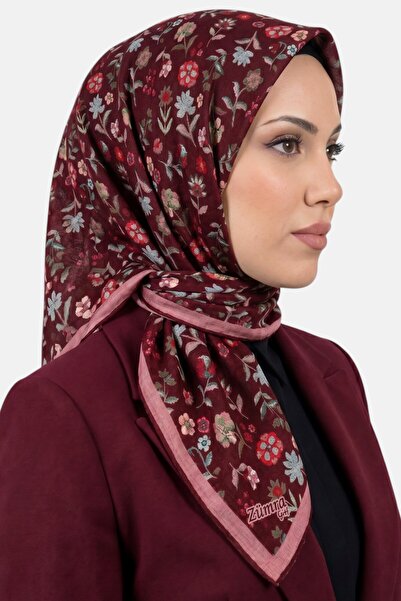 hadiora وشاح نسائي ناعم من القطن العضوي باللون العنابي المزين بالزهور