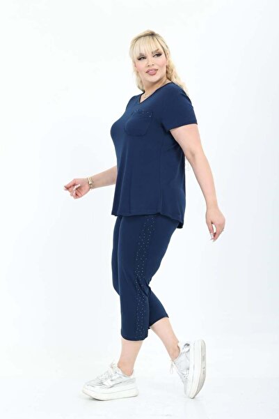 kısmet sepeti Women's Capri Tshirt with Stone Detail and Pocket, Stylish Visc...