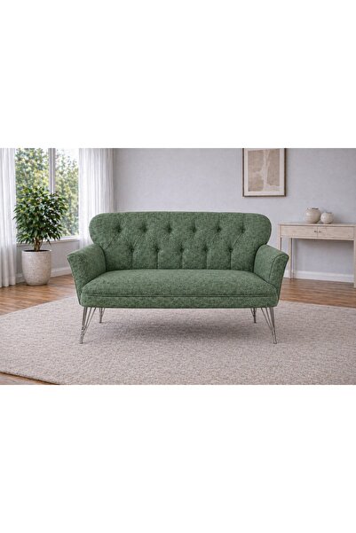 Vivense PUFY KOLLU İKİLİ KOLTUK, YEŞİL, METAL KROM AYAK