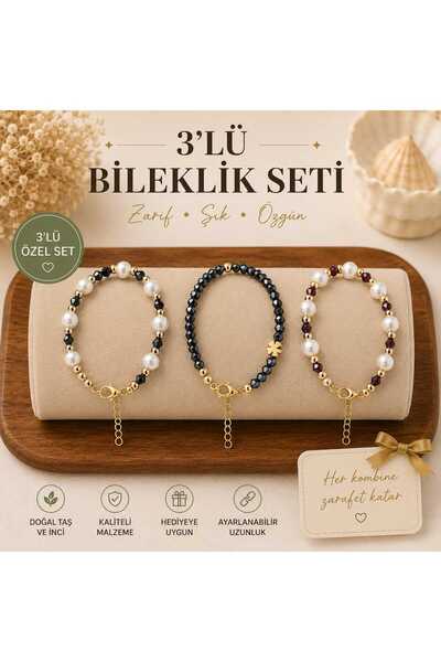 amazoondesing Adjustable 3-Piece Black and White Bead Bracelet Set