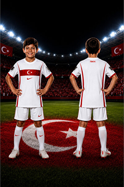 Selvira Türkiye Milli Takım Çocuk Futbol Forması Beyaz Kırmızı Şortlu Forma T...