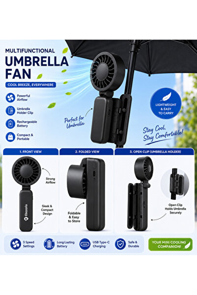 Generic Portable High-Speed Folding Cooling Fan, Rechargeable Handheld with Digital Battery Display, 3 Speed Adjustable Mini Fan