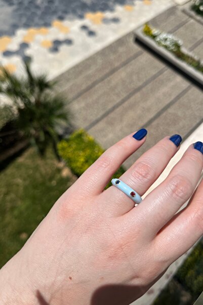 Asteria Jewelry Blue Enamel Colored Stone Adjustable Ring