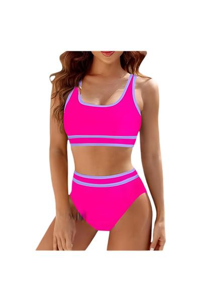 OEM Costum de baie din două piese Push-Up sportiv, talie înaltă, roz, S